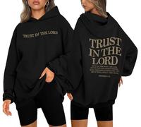 UNIQUEONE Trust in the Lord Christian Hoodies - Faith Religious Graphic Sweatshirts Women Bible Verse God Pullover Tops, Black, S