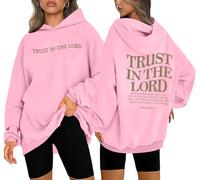 UNIQUEONE Trust in the Lord Christian Hoodies - Faith Religious Graphic Sweatshirts Women Bible Verse God Pullover Tops, Pink, XXL
