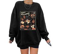 UNIQUEONE Womens' Oversized Halloween Sweatshirt Vintage Halloween Doodles Sweatshirts Hocus Pocus Long Sleeve Crewneck Tops, Black, XXL
