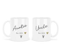 UNIQUEPGIFTS Auntie and Uncle Gifts, Baby Announcement Mug Set 2024, New Aunt, Christmas, Birthday Present, 11 Oz Ceramic x 2