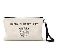 UNIQUEPGIFTS Beard Kit Bag for Dad - Daddy’s Beard Care Travel Pouch, Father’s Day Keepsake, Birthday or Christmas, Linen Toiletry Bag with Strap 15 x 24 cm