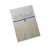 UNIQUEPGIFTS Eid Mubarak Gifts, Wish Bracelet Card for Family Friends Sister Brother, Ramadan Present, Gold and Silver