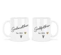 UNIQUEPGIFTS Godmother and Godfather Mugs, Godparents Gifts, Christening Gifts for Godparents, 11 Oz White Ceramic Mugs (Godmother & Godfather Set Est. 2024 (Set of 2))