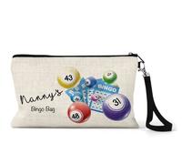 UNIQUEPGIFTS Nanny Bingo Bag, Mothers Day or Birthday Gifts for Nan, Linen Pen Case, Bingo Dabbers Pouch, Game Essentials Accessories with Strap, 15 x 24 cm (Nanny)
