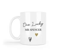 UNIQUEPGIFTS One Lucky Mr Mug, Personalised Engagement Gift for Him, Wedding Keepsake, Engagement Present, 11 Oz Ceramic x 1