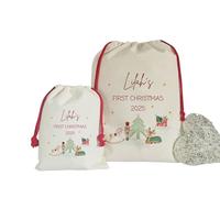 UNIQUEPGIFTS Personalised First Christmas Santa Sack, Baby's 1st Xmas Stocking, Luxury Linen Gift Bag (S)