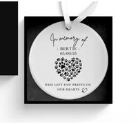 UNIQUEPGIFTS Personalised Pet Memorial Bauble Christmas Tree Ornament | Ceramic dog or cat in loving memory decoration. Thoughtful pet bereavement sympathy gift for grieving friends and family.