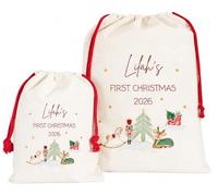 UNIQUEPGIFTS Personalised Santa Sack First Christmas, Baby's First Santa Sack, Luxury Linen Christmas Bag, Christmas Eve Bag For Kids, Xmas Ev...