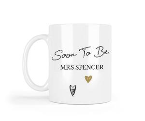UNIQUEPGIFTS Personalised Soon to Be Mrs Mug - Bride to Be Engagement Mug, Bridal Shower Keepsake, Newly Engaged Wedding Memento, 11oz Ceramic Coffee Cup
