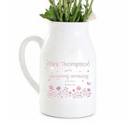 UNIQUEPGIFTS Personalised Teacher Gift Vase - Thank You Teacher Present, End of Year Gift, Teaching Assistant Floral Flower Jug, 12.5cm