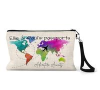 UNIQUEPGIFTS Personalised Travel Gift for Couples - Passport Holder Pouch, Honeymoon & Gap Year Essentials, Travel Accessories for Women, Travel Bag, 15 x 24cm with Strap