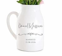 UNIQUEPGIFTS Personalised Wedding Vase, Mr & Mrs Gift, Couples Newly Married Keepsake, Ceramic Flower Jug, 12.5cm