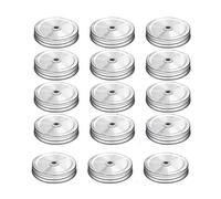 Uniquk 15 Packs Steel Regular Mouth Mason Silver Jar Lids with Straw Hole Compatible with Mason Jar