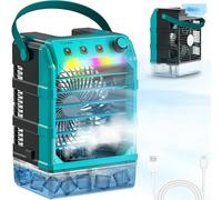 Uniqwamo Misting Fan Portable Compatible for Makita 18V Battery(No Battery) or USB Powered, Cooling Fan for Bedroom with 7 Lights, 8H Timer, 1600ML Water Tank for Outside Camping Tent Room Office Desk
