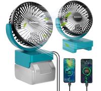 Uniqwamo Portable Rechargeable Fan Compatible for Makita 18V BL1860 BL1850 Lithium-Ion Battery, Jobsite Battery Operated Fan with 3 Speeds Control,USB +Type C