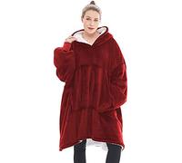 UNIQWEN Hoodie Blanket, Oversized Sherpa Sweatshirt, Super Soft Warm Wearable Blanket, Comfortable Giant Hoody Front Giant Pocket, One Size Fits All - Adults Kids Men Women (Wine Red)