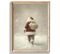Uniro Christmas Wall Art Prints, Vintage Christmas Decor, Neutral Santa Claus Winter Xmas Poster, Muted Rustic Christmas Artwork Painting, Farmhouse Winter Holiday Print for Bedroom, Living Room