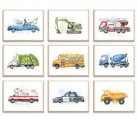 uniro Construction Room Decor for Boys, Truck Wall Art Print for Boys Room Decor, Cute Toddler Wall Decor Truck Prints, Car Pictures Wall Decor for Bedroom, Playroom, Nursery Decor, Vehicle Tractor