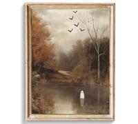 uniro Cute Ghost Decor Halloween Wall Art Prints, Vintage Ghost Pictures for Halloween Wall Decor, Spooky Autumn Landscape Canvas Oil Painting, Moody Gothic Home Decor Dark Academia Aesthetic Posters