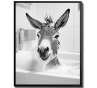 uniro Funny Bathroom Wall Art Prints, Black and White Donkey in Bath Bathroom Picture Wall Decor, Cute Animal Canvas Print Painting, Modern Bathroom Signs Wall Art Poster for Bathroom Decor (8"x10