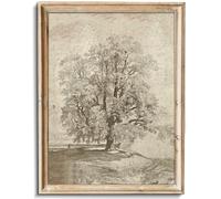 uniro Neutral Etching Vintage Tree Sketch Print, Tree Canvas Wall Art, Antique Rustic Home Decor, Landscape Wilderness Fine Drawing Painting Art Decorative Country/Farmhouse for Living Room, Bedroom,