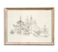 uniro Pine Tree Vintage Wall Art Gray Prints - Classical Naturalist Tree Landscape Print - Pine Trees Sketch Canvas Wall Art Decor Rustic Farmhouse Wall Decor - Minimalist Mid Century Wall Art