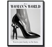 uniro Trendy Newspaper Wall Art Prints, Vintage Black And White Newspaper Poster " It's a Women's World" Positive Affirming Quote Aesthetic Pictures, Retro Girly Dorm Room Decor, Funky Bathroom Wall