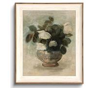 Uniro Vintage Floral Wall Art Framed, Neutral Flower Still Life Oil Painting, White Roses Canvas Prints Artwork with Antique Frame, Farmhouse Wall Decor for Bedroom, Kitchen, Shelf, Bathroom Wall