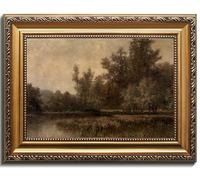 uniro Vintage Gold Framed Wall Art, Farmhouse Wall Decor Dark Moody Fall Canvas Art Prints Painting, Rustic Landscape Wall Art Picture, Antique Country Wall Decor for Living Room, Bedroom, Bathroom