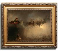 uniro Vintage Gold Framed Wall Art, Vintage Christmas Santa Claus Canvas Art Prints Painting, Antique Sleigh Reindeers Winter Xmas Poster, Rustic Christmas Wall Decor for Bedroom, Living Room, Gallery