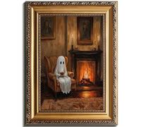 uniro Vintage Gold Framed Wall Art, Vintage Cute Ghosts Decor Halloween Painting, Spooky Ghost Drinking Tea Halloween Wall Art Prints, Victorian Ghost Posters Pictures for Living Room, Bedroom