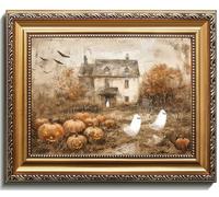 uniro Vintage Gold Framed Wall Art, Vintage Cute Ghosts Haunted Halloween Painting, Spooky Pumpkin Patch Halloween Wall Art Prints Ghost Decor, Farmhouse Ghost Posters Country Cottage Fall Decor for