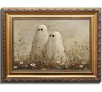 uniro Vintage Gold Framed Wall Art, Vintage Cute Ghosts in Wildflower Meadow Canvas Painting, Spooky Fall Halloween Wall Art Prints Ghost Decor, Moody Ghost Posters Pictures for Living Room, Bedroom