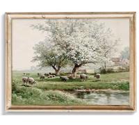 uniro Vintage Wall Art Prints for Home Decor, Farmhouse Spring Landscape Wall Decor, Rustic Sheep Pasture Canvas Prints, Oil Painting, Art Pictures for Bedroom Bathroom Decor (8" x 10" - UNFRAMED)