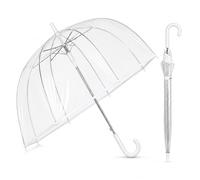 Unirobe Clear Umbrella Dome Transparent Bubble Umbrella White Border & Handle, Large Windproof Rain Umbrella Full Coverage Clear Canopy Stick Brolly for Women Men Wedding Parasol