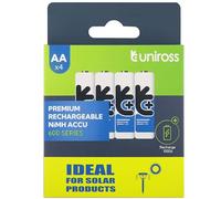 Uniross AA 600 Series (550mAh) Rechargeable Batteries NiMH Garden Solar Light Battery. Pack of Four Batteries.