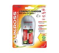 Uniross Compact Charger and 4 x AA 2100 mAh Batteries with Free Car Charger