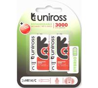 Uniross Hybrio C HR14 NIMH 3000 Series Rechargeable Batteries 1.2 V 2900 mAh Long Life Pre-Charged