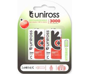 Uniross Hybrio C HR14 NIMH 3000 Series Rechargeable Batteries 1.2 V 2900 mAh Long Life Pre-Charged