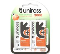 Uniross Hybrio D HR20 NIMH 3000 Series Rechargeable Batteries 1.2 V 2900 mAh Long Life Pre-Charged