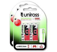 Uniross Pack of 2 x 4 Rechargeable Batteries AAA/HR03 1100 NIMH HYBRIO, 1.2 V
