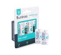 Uniross Power Plus Alkaline Range D Batteries - 2 Pack. Long 7-Year Shelf Life, Leak-Proof, Reliable Power for Household Devices