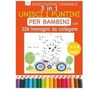 unisci i puntini per bambini dai 4, 6, 8 anni con 224 immagini da collegare e diversi livelli di difficoltà: da 1-15, 1-20+ e 1-50 e lettere da completare