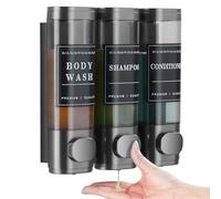 Unisence 3 Chamber Shampoo and Conditioner Dispenser - Wall-Mounted Shower Soap Dispenser, No Drill, Large Capacity for Bathroom Hotel - Dark Gray
