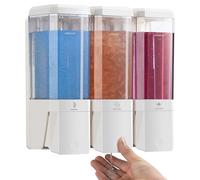 Unisence 3-Chamber Wall Mounted Shower Dispenser - No Drill Soap and Shampoo Dispenser for Bathroom and Hotel - Large Capacity 3 x 500ML, White