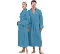 Unisex 100% Egyptian Cotton Terry Towel Soft Shawl Collar Dressing Gown Bathrobe for Men Women, Cozy Gown for Ladies & Men (Aqua, l)