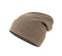 Unisex 100% Pure Cashmere Beanie, Ribbed Cuffed Hat Warm Soft with Gift Box for Women and Men (Camel)