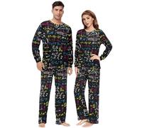 Unisex 2 Piece Pajama Set with Pants Pockets, Math Formulas Black Sleep Set for Adult Breathable, Math Formulas Black, M