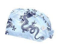 Unisex 2 Psc Scrub Cap with Buttons Sweatband Hats Surgical Caps for Women Men,Cartoon Dragon Pattern Multicoloured