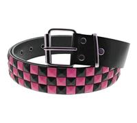 Unisex 3 Row Pyramid Studded Belt Bicolour Black and Neon Pink Check Checkered Chessboard